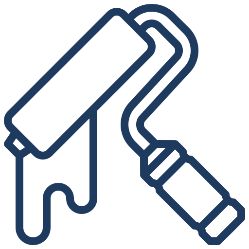 Icon of a paint roller dripping paint, depicted with simple, bold lines.